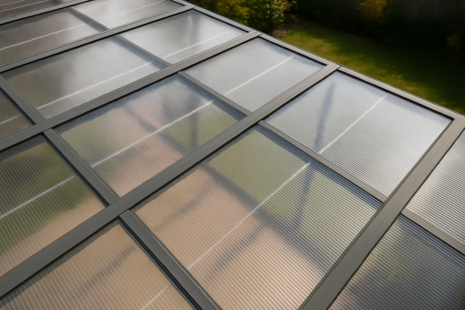 Vu d'un toit en polycarbonate de véranda